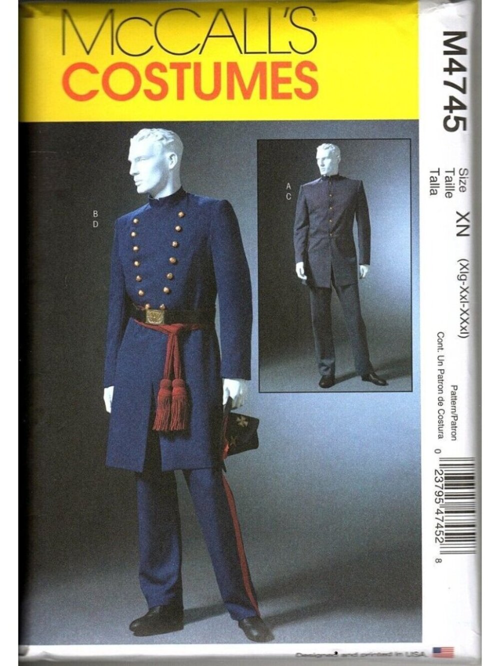 McCalls M4745 Mens XL to XXXL Military Uniform Costume Uncut Sewing Pattern